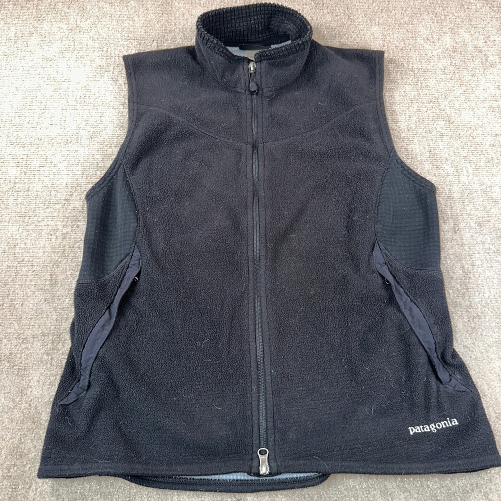 Patagonia Womens Full Zip Fleece Vest Black Large Sleeveless Jacket Outdoor